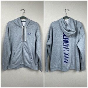 Under Armour Brand Spell Out Hoodie Sweatshirt Full Zip Gray Fleece Lined